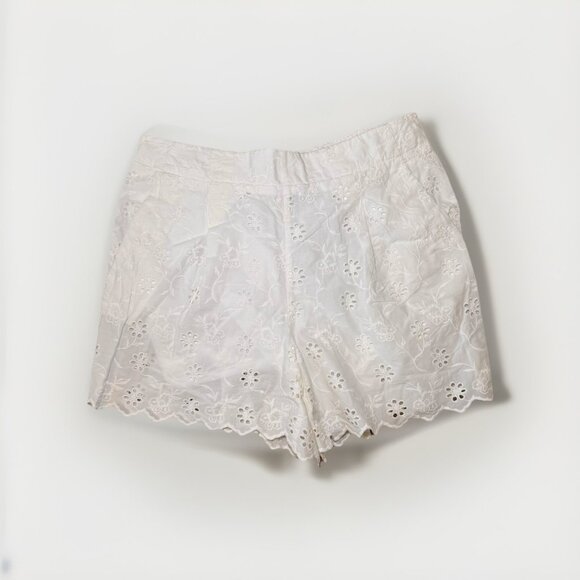 LOFT High-rise Embroidered Eyelet White Cotton Shorts Size Medium - Picture 1 of 4